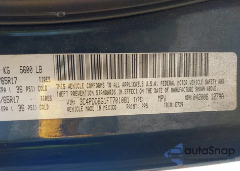 2015 Dodge Journey Sxt из США, поврежденный, VIN 3C4PDDBG1FT701081